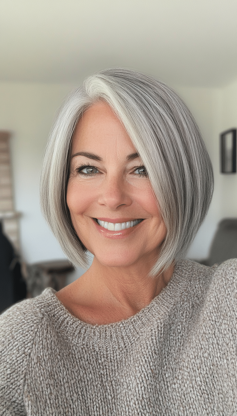 17. Short Stacked Bob in Natural Gray (Great Hairstyles For Women Over 60) - Great Hairstyles For Women Over 60