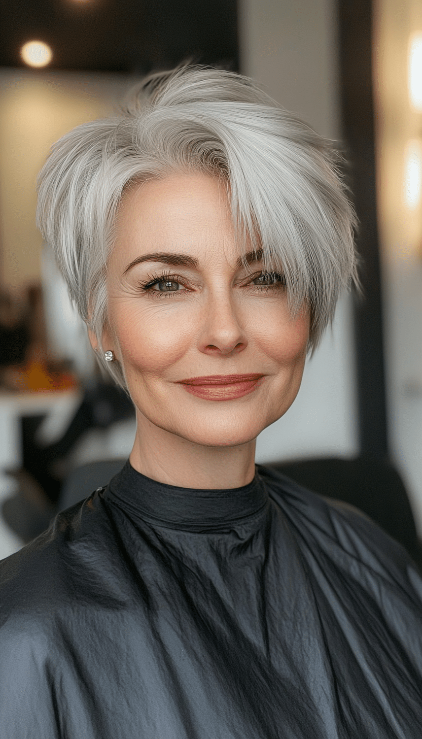 19. Subtle Layered Pixie in Silver Blonde (Great Hairstyles For Women Over 60) - Great Hairstyles For Women Over 60