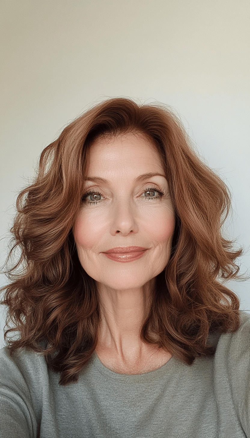 21. Shoulder-Length Soft Curls in Rich Chestnut (Great Hairstyles For Women Over 60) - Great Hairstyles For Women Over 60