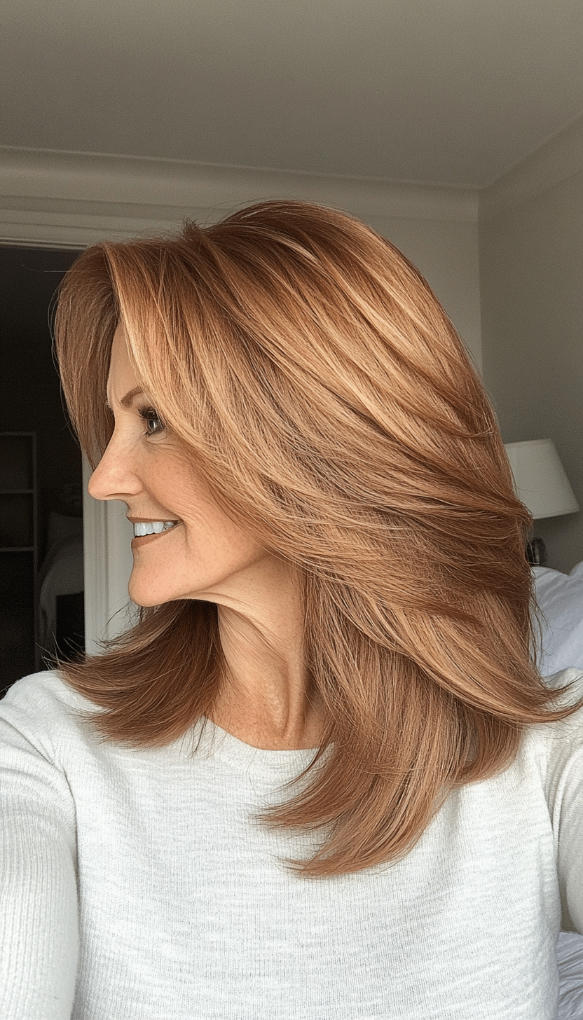 25. Feathered Mid-Length Layers in Light Chestnut Brown (Great Hairstyles For Women Over 60) - Great Hairstyles For Women Over 60