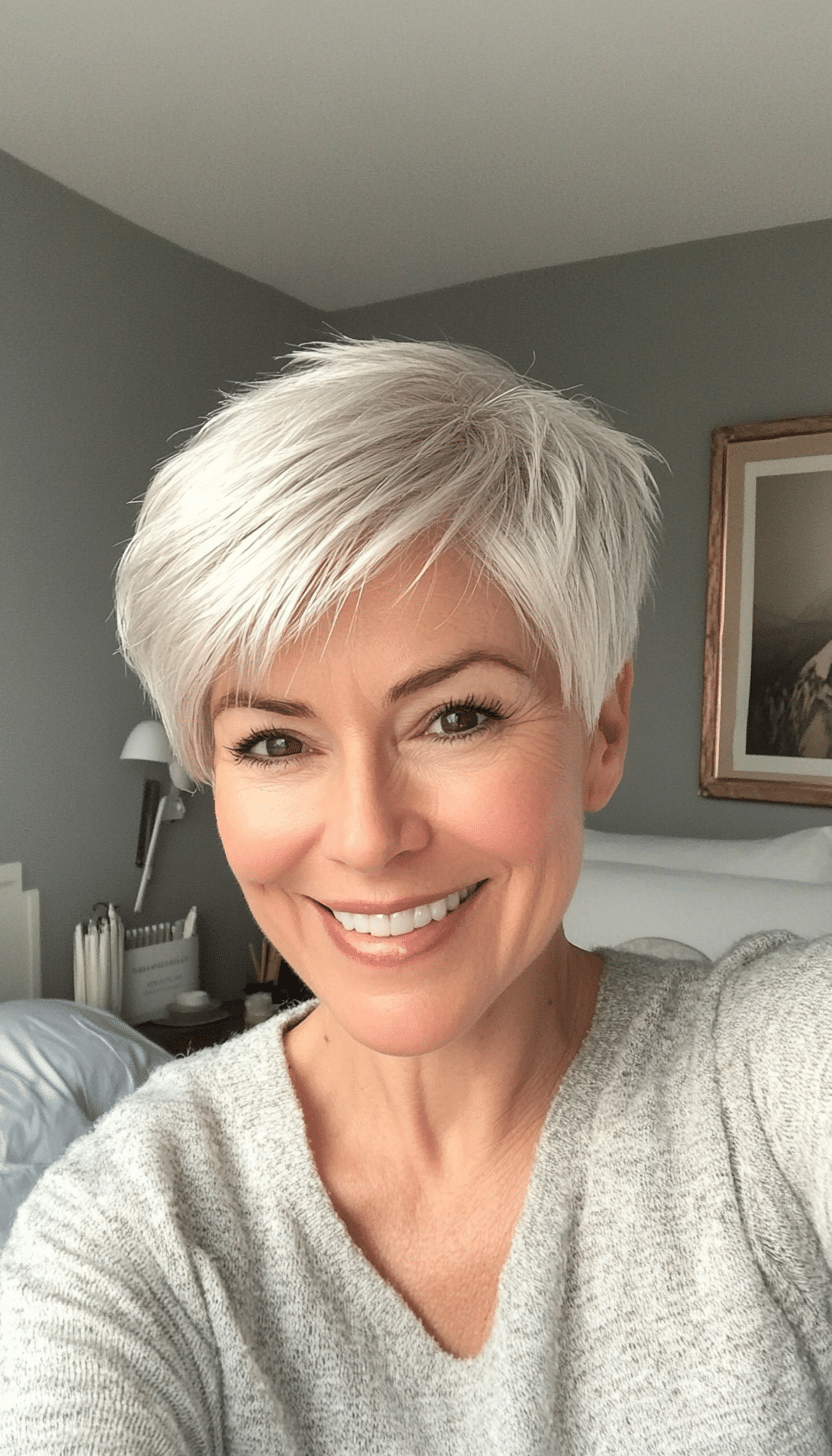 26. Gently Tapered Pixie in Silvery White (Great Hairstyles For Women Over 60) - Great Hairstyles For Women Over 60
