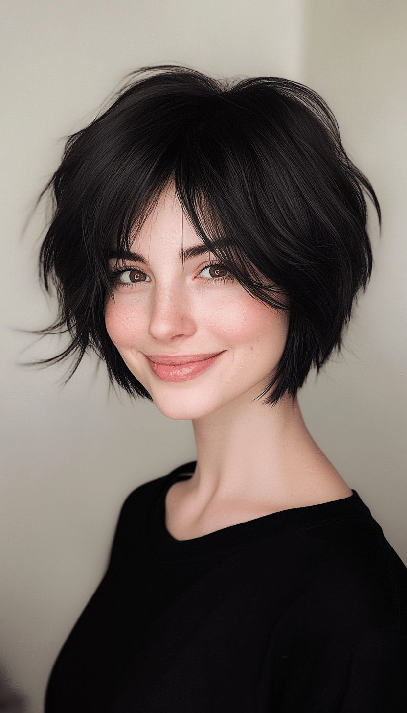3. Layered French Bob in Soft Black (Short Hairstyles For Thick Hair) - Short Hairstyles For Thick Hair