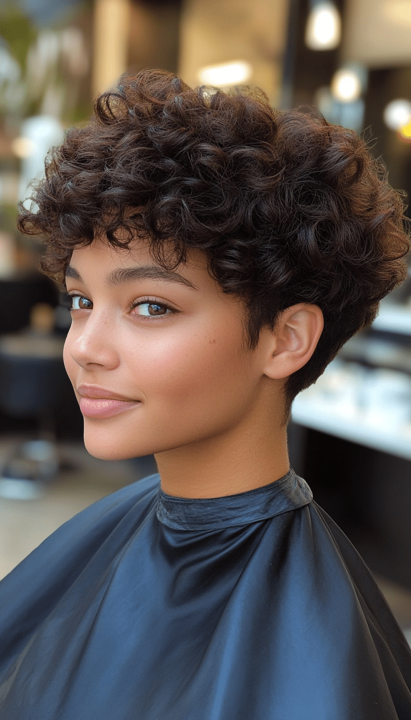 7. Curly Tapered Cut in Dark Brown (Short Hairstyles For Thick Hair) - Short Hairstyles For Thick Hair