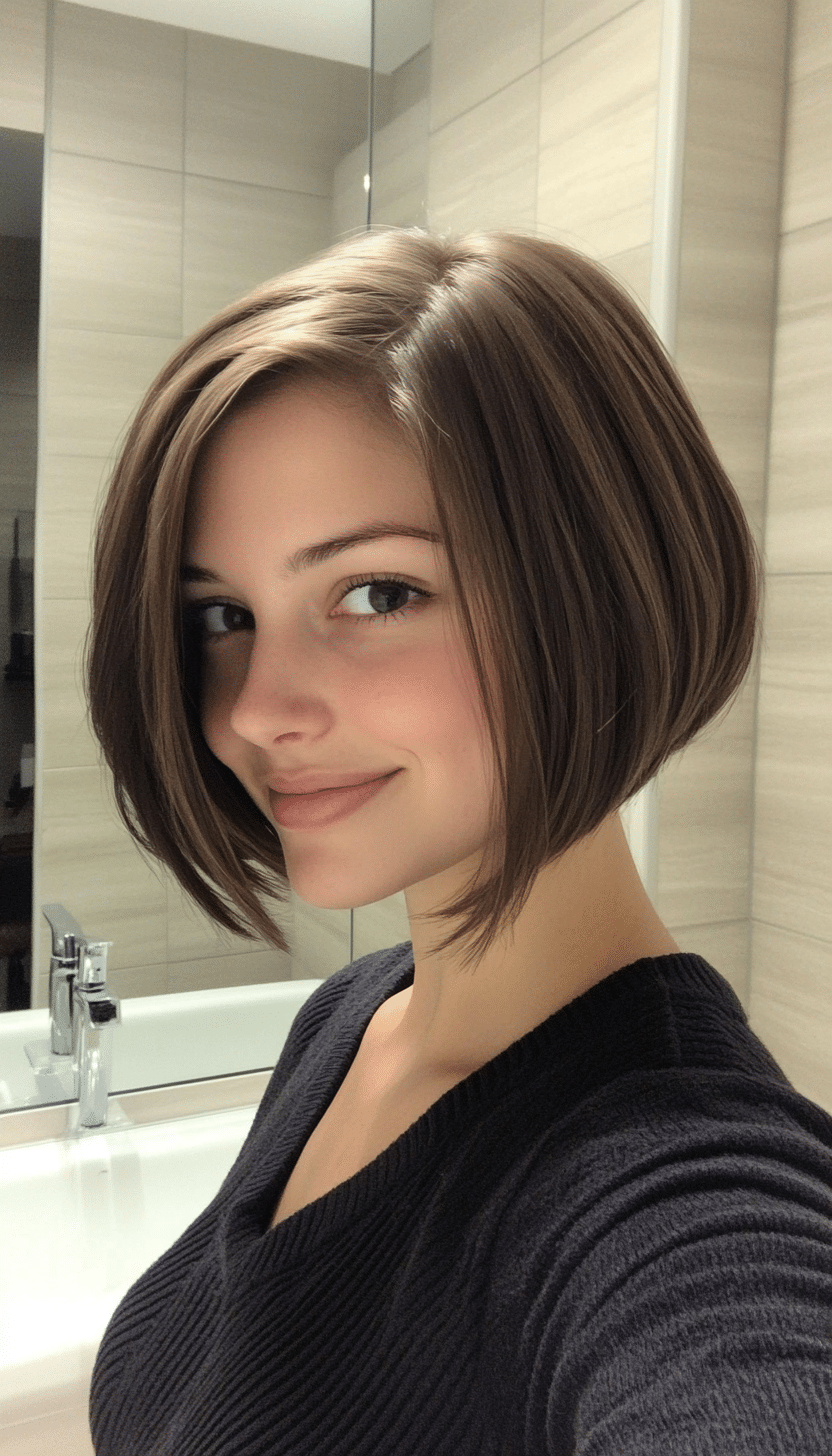 9. Angled Bob in Ash Brown (Short Hairstyles For Thick Hair) - Short Hairstyles For Thick Hair