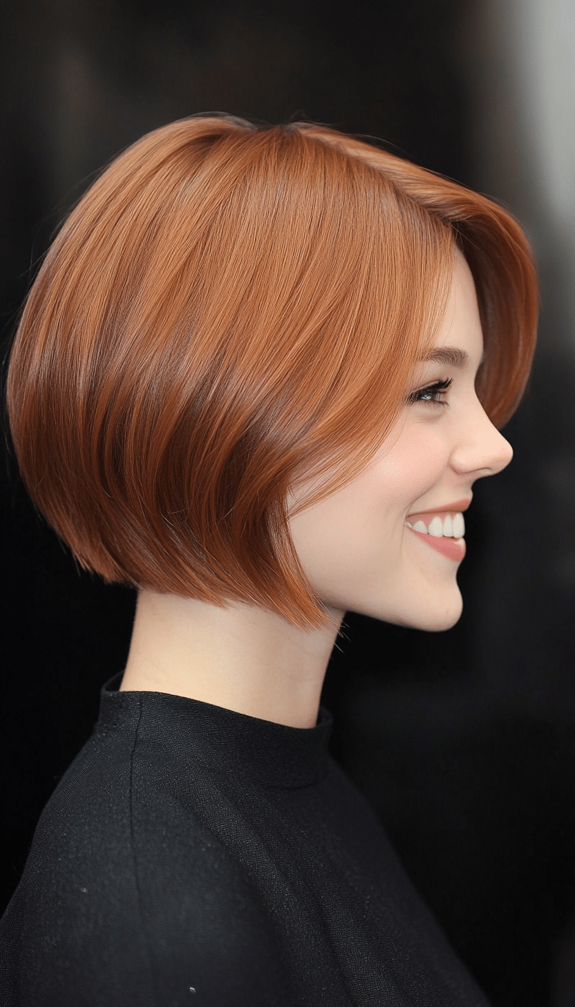16. Bob with Curtain Bangs in Light Auburn (Short Hairstyles For Thick Hair) - Short Hairstyles For Thick Hair