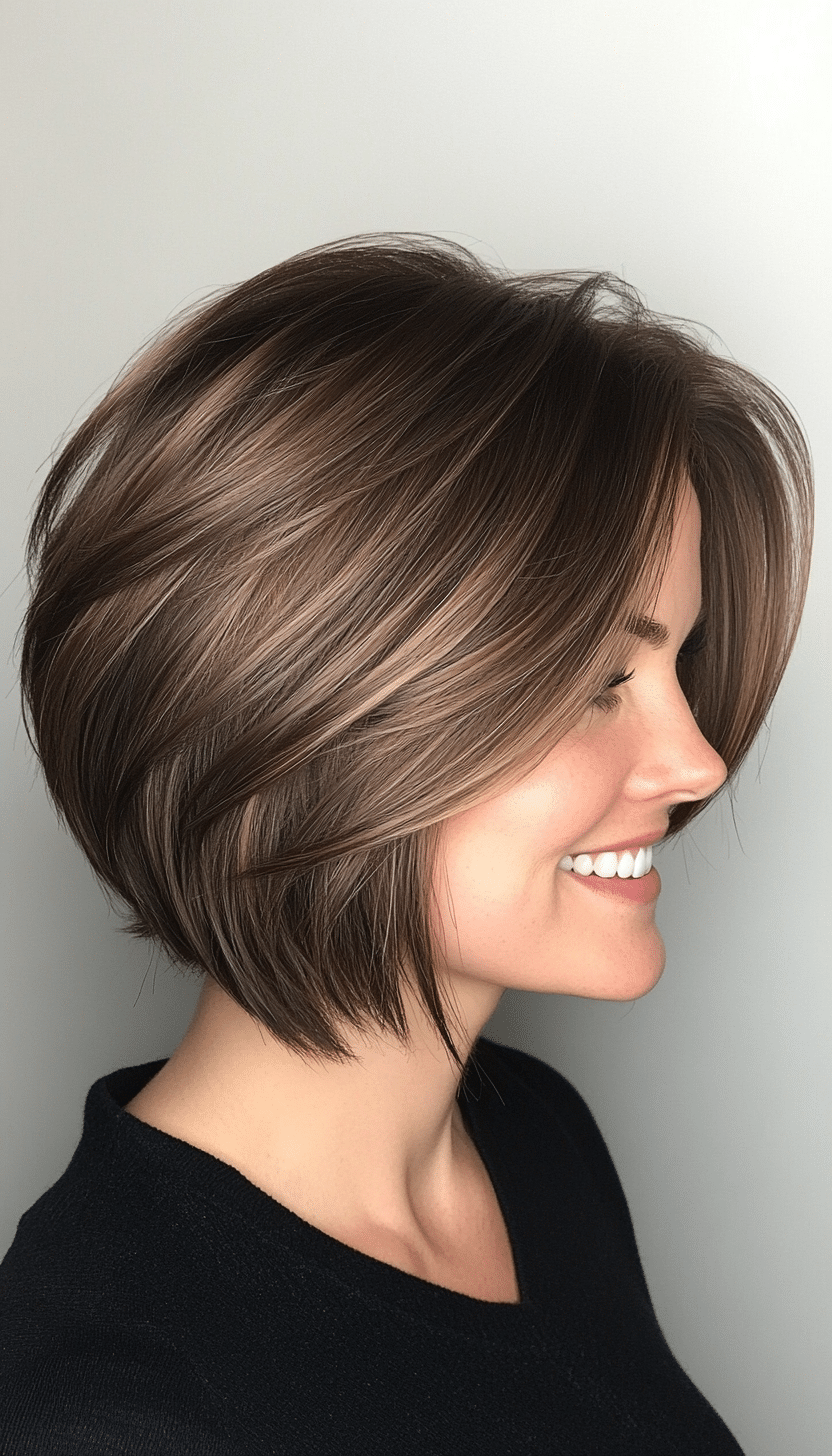 22. Layered Bob with Side Part in Mocha Brown (Short Hairstyles For Thick Hair) - Short Hairstyles For Thick Hair