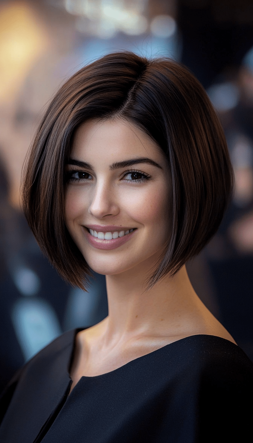 24. Sculpted Bob with Nape Undercut in Black Brown (Short Hairstyles For Thick Hair) - Short Hairstyles For Thick Hair