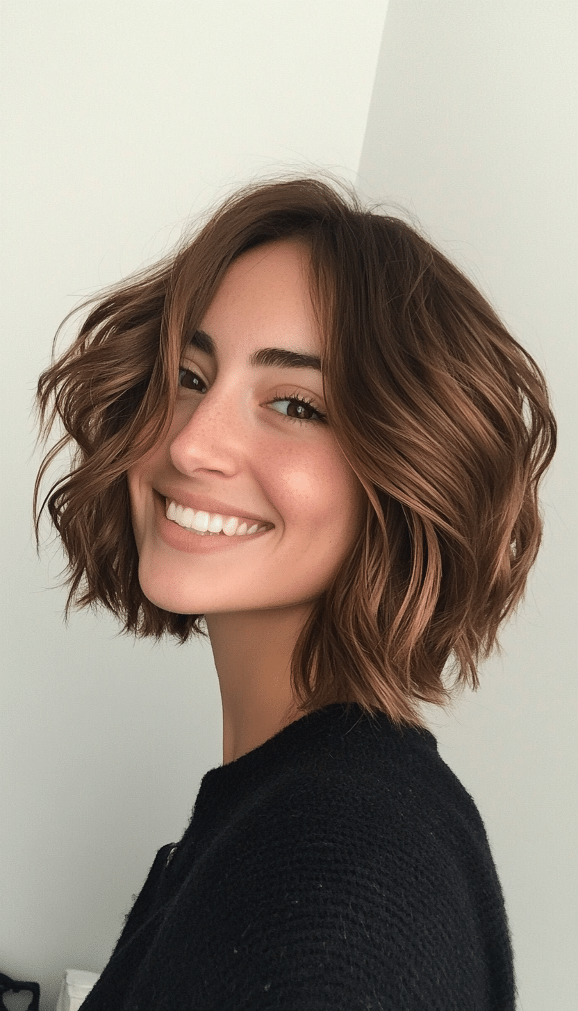 25. Tousled Lob in Bronze Brown (Short Hairstyles For Thick Hair) - Short Hairstyles For Thick Hair