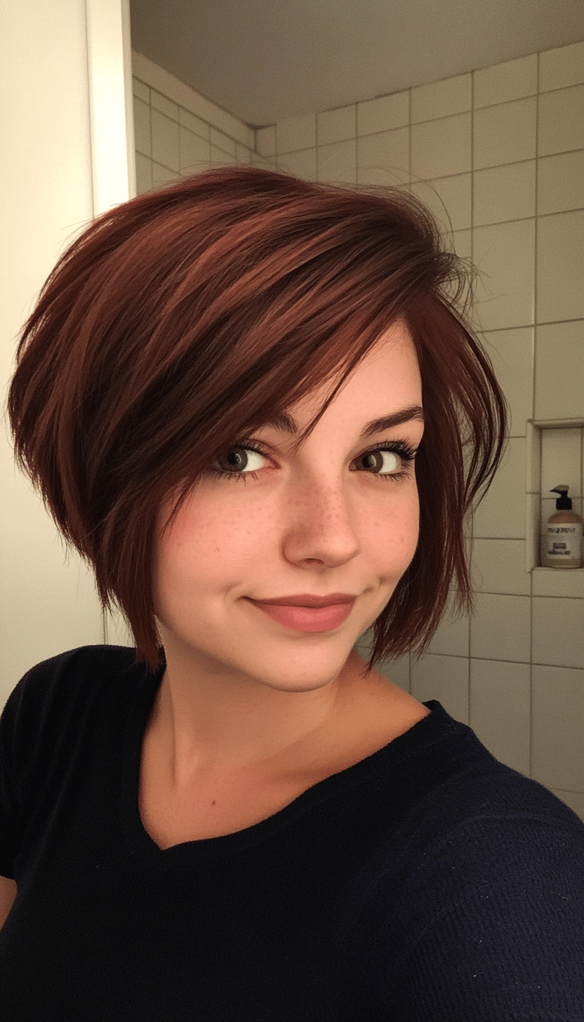 26. Blunt Cut with Side Bangs in Mahogany Brown (Short Hairstyles For Thick Hair) - Short Hairstyles For Thick Hair
