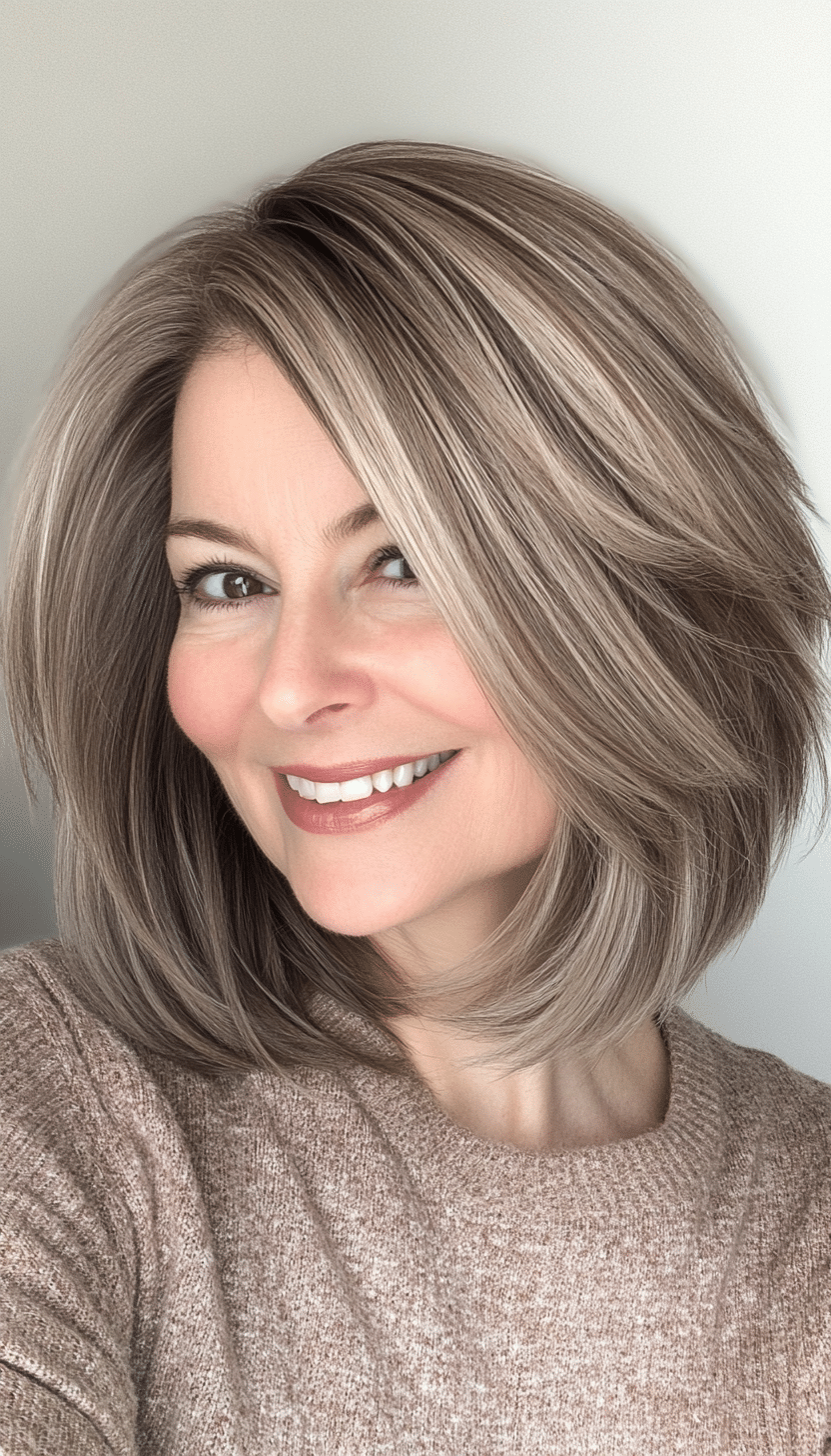 1. Soft Layered Bob in Ash Brown (Medium Haircuts For Older Women) - Medium Haircuts For Older Women