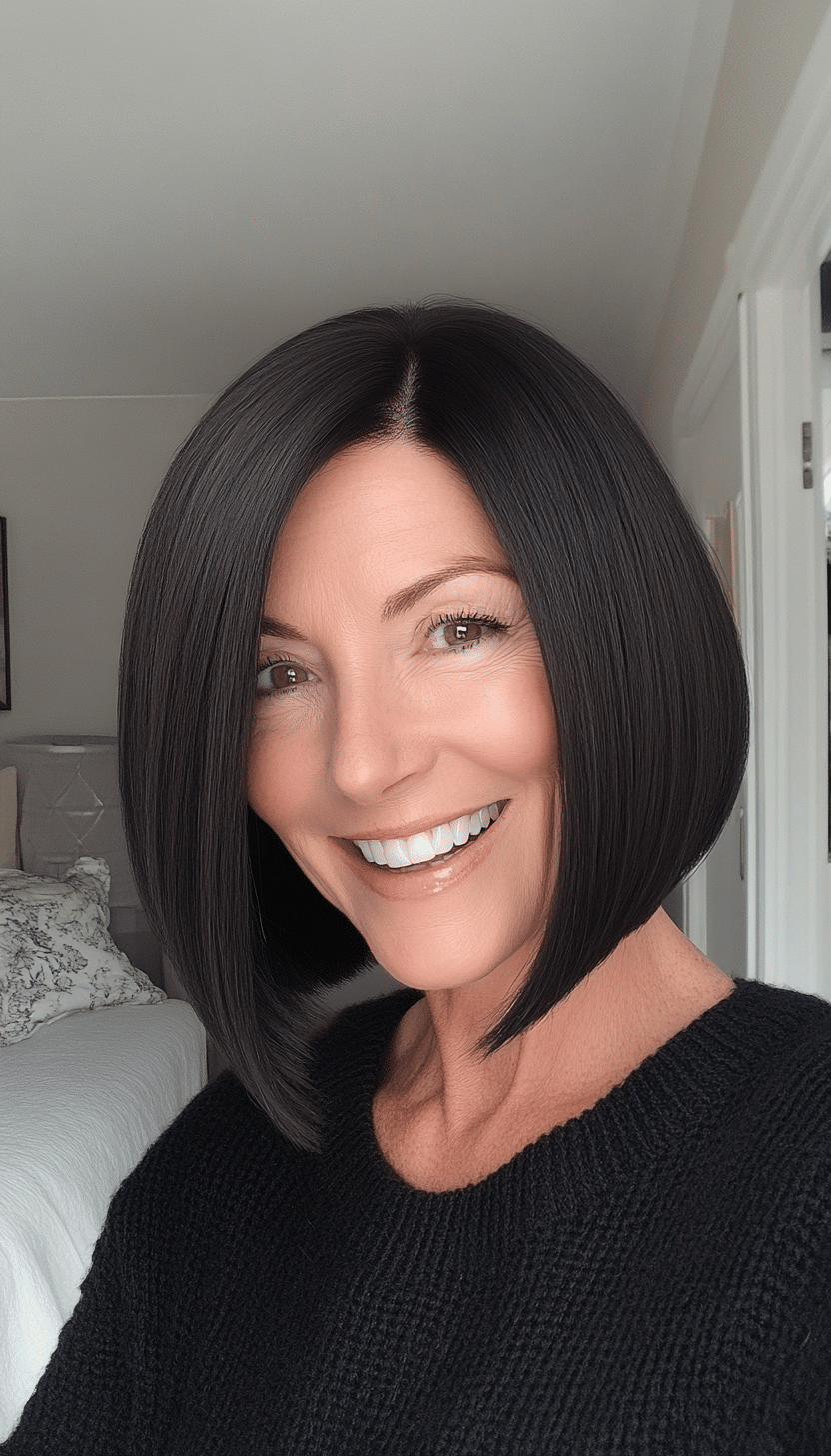 9. Rounded Bob in Soft Black (Medium Haircuts For Older Women) - Medium Haircuts For Older Women