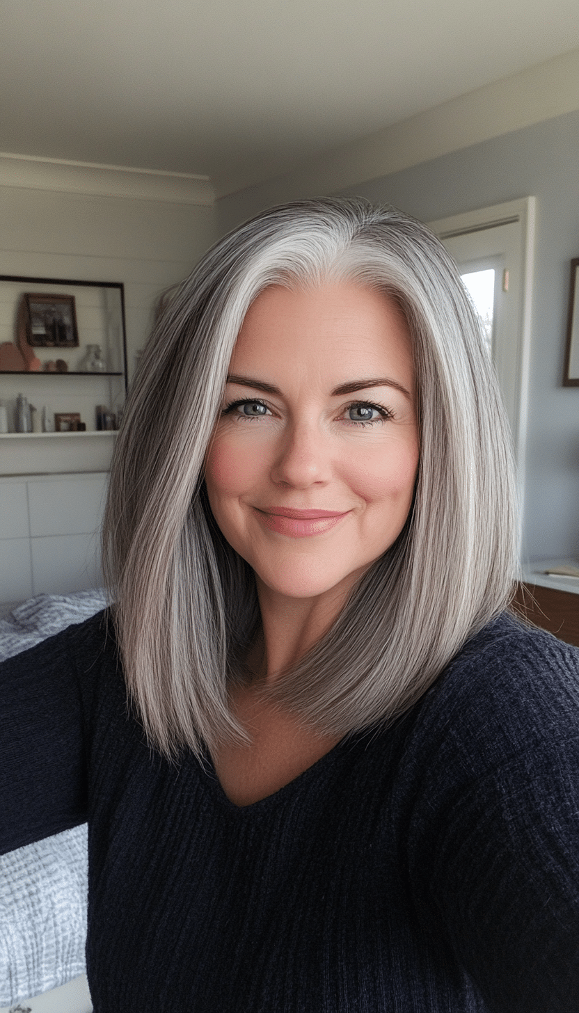 10. Tapered Ends in Salt and Pepper (Medium Haircuts For Older Women) - Medium Haircuts For Older Women