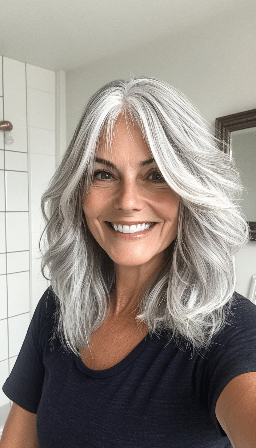 12. Textured Layers in Natural Gray (Medium Haircuts For Older Women) - Medium Haircuts For Older Women
