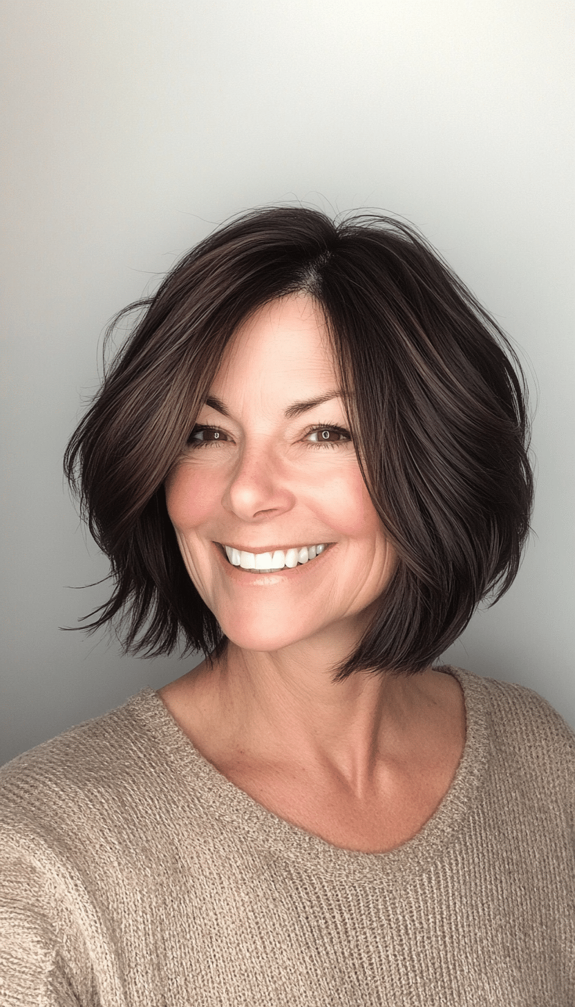 14. Choppy Bob in Dark Brown (Medium Haircuts For Older Women) - Medium Haircuts For Older Women
