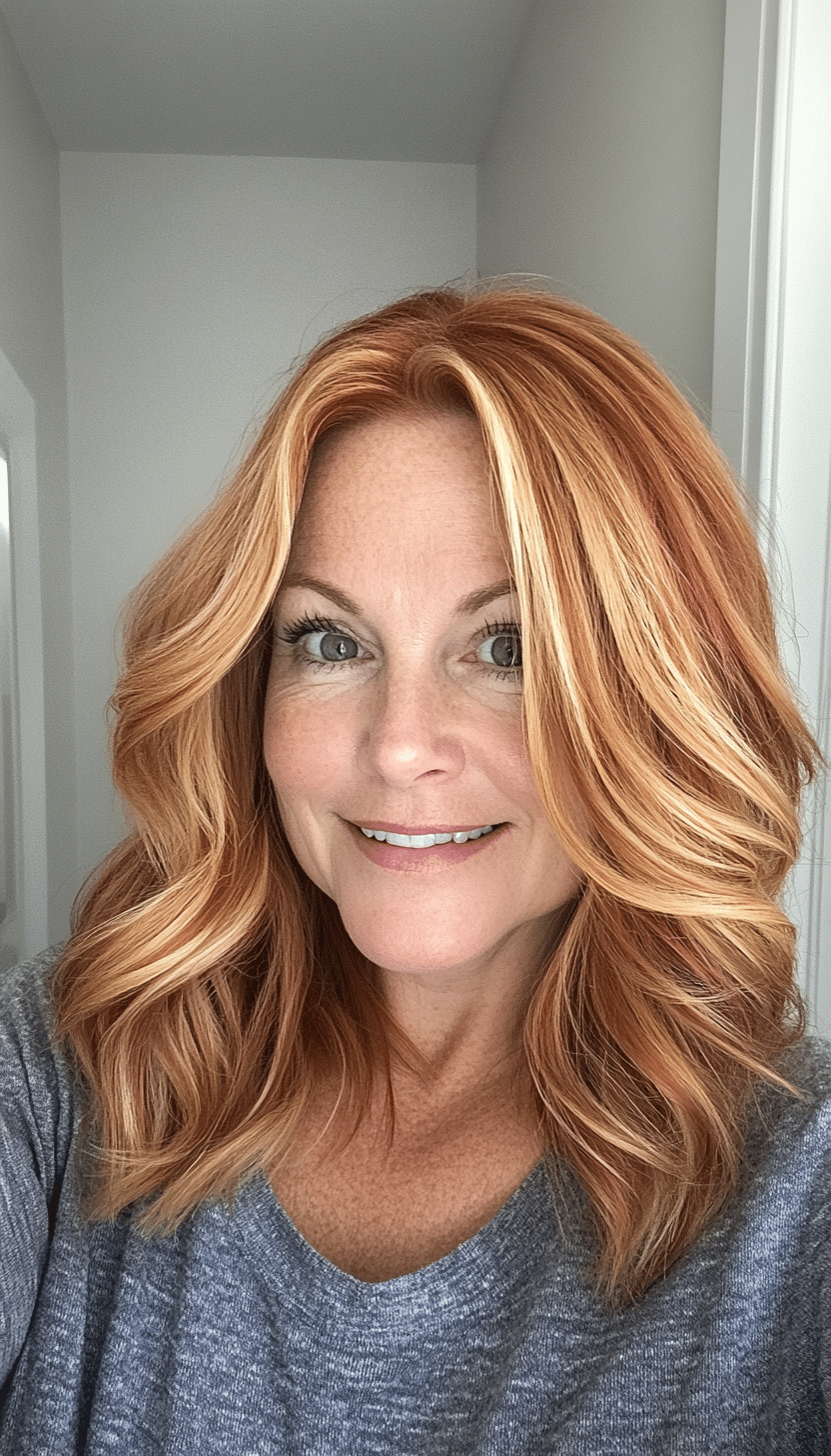 15. Layered Cut with Soft Waves in Strawberry Blonde (Medium Haircuts For Older Women) - Medium Haircuts For Older Women