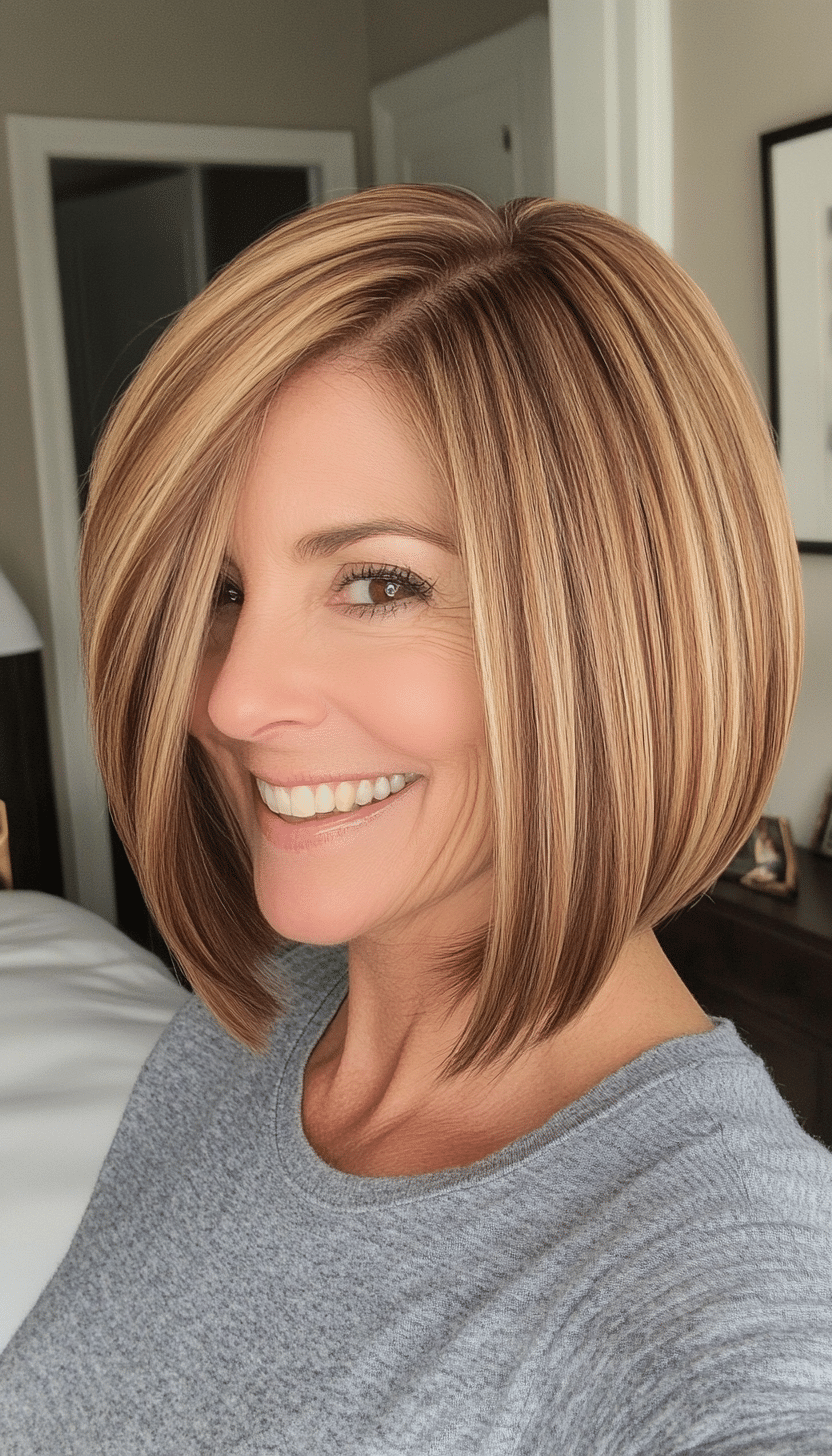 16. Inverted Bob in Golden Brown (Medium Haircuts For Older Women) - Medium Haircuts For Older Women