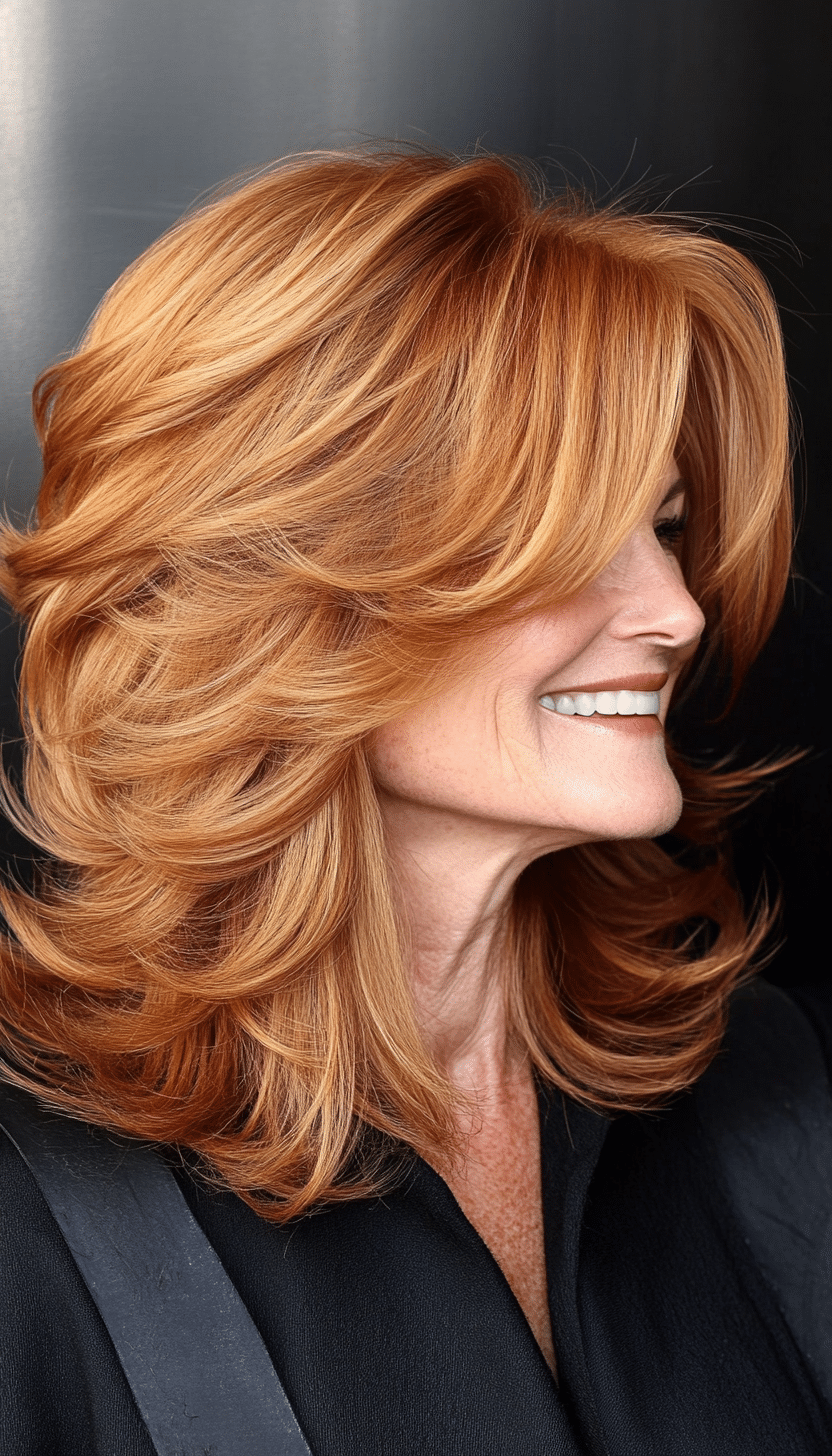 22. Medium Shag Cut in Golden Copper (Medium Haircuts For Older Women) - Medium Haircuts For Older Women