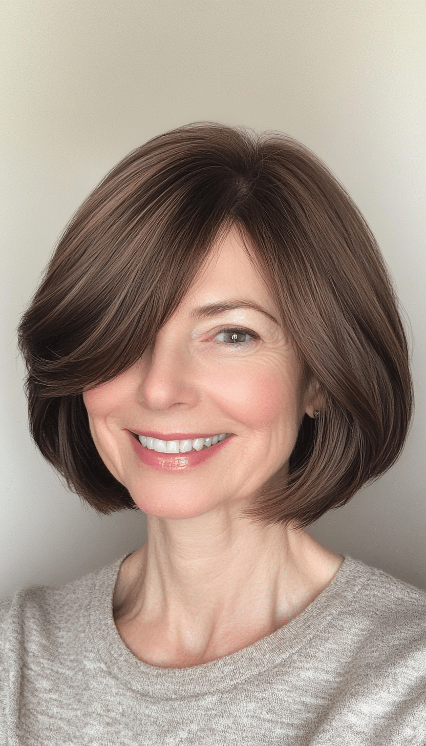 24. Layered Bob in Deep Brown (Medium Haircuts For Older Women) - Medium Haircuts For Older Women