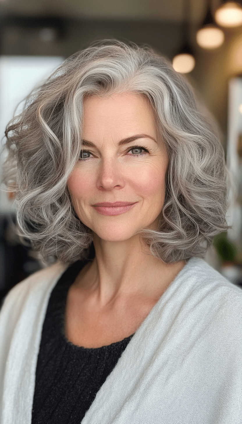 6. Curly Bob in Natural Gray (Bob Hairstyles For Women Over 50) - Bob Hairstyles For Women Over 50
