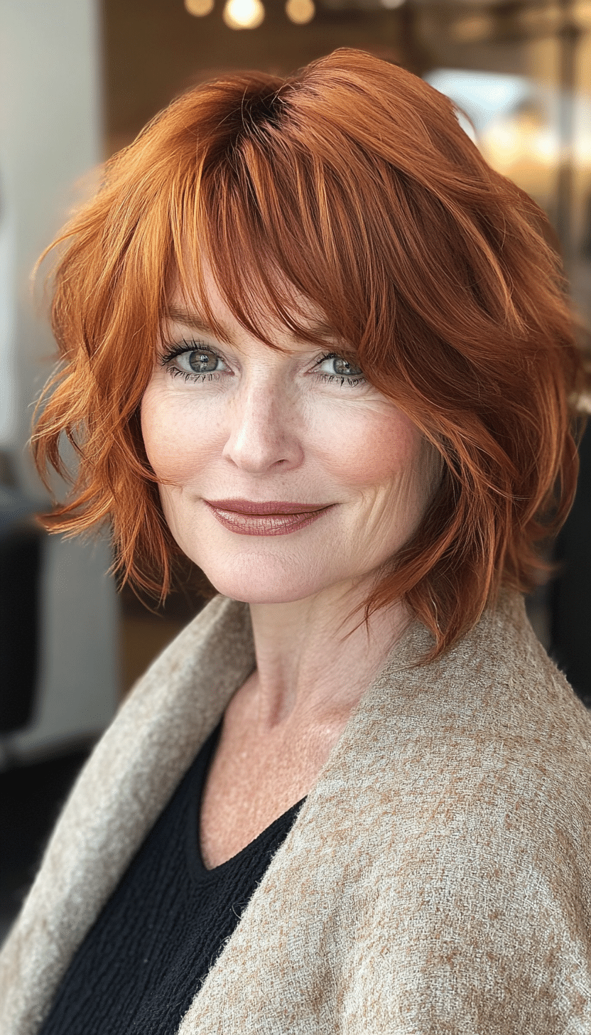 7. Choppy Bob in Rich Auburn (Bob Hairstyles For Women Over 50) - Bob Hairstyles For Women Over 50