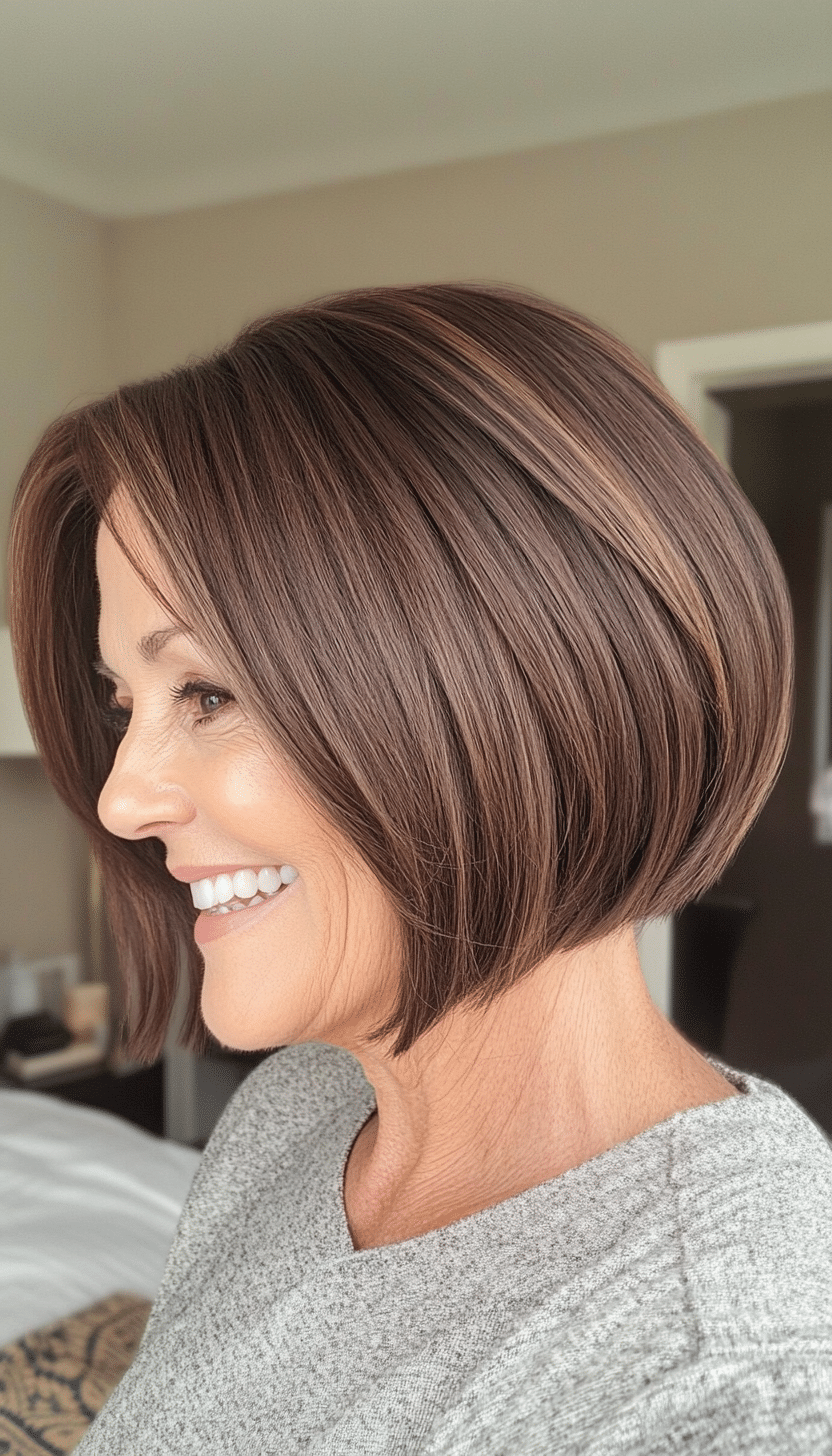 19. Graduated Bob in Mocha Brown (Bob Hairstyles For Women Over 50) - Bob Hairstyles For Women Over 50