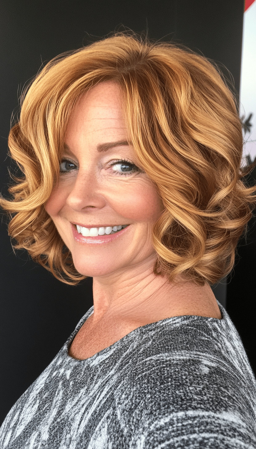 24. Loose Curled Bob in Golden Chestnut (Bob Hairstyles For Women Over 50) - Bob Hairstyles For Women Over 50