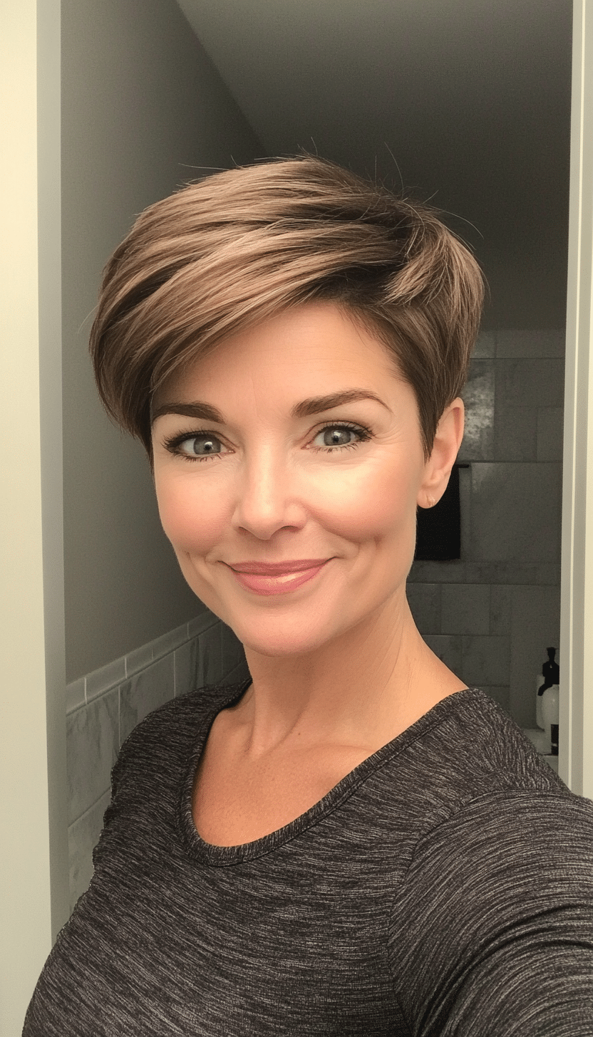 1. Classic Tapered Pixie in Ash Brown (Pixie Hairstyles For Women Over 50) - Pixie Hairstyles For Women Over 50