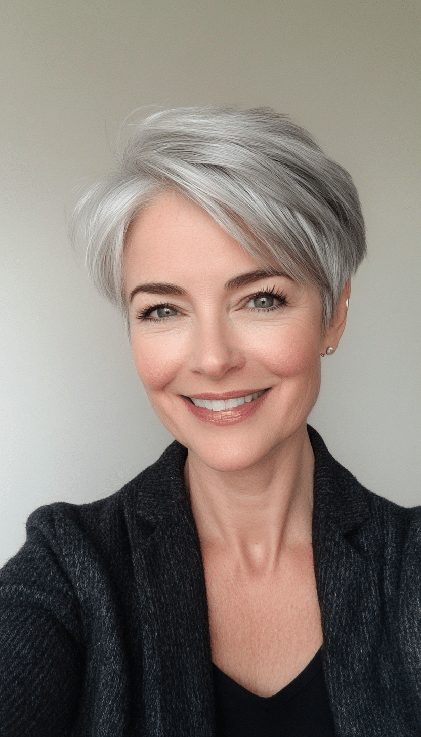 2. Soft Layered Pixie in Silver Gray (Pixie Hairstyles For Women Over 50) - Pixie Hairstyles For Women Over 50
