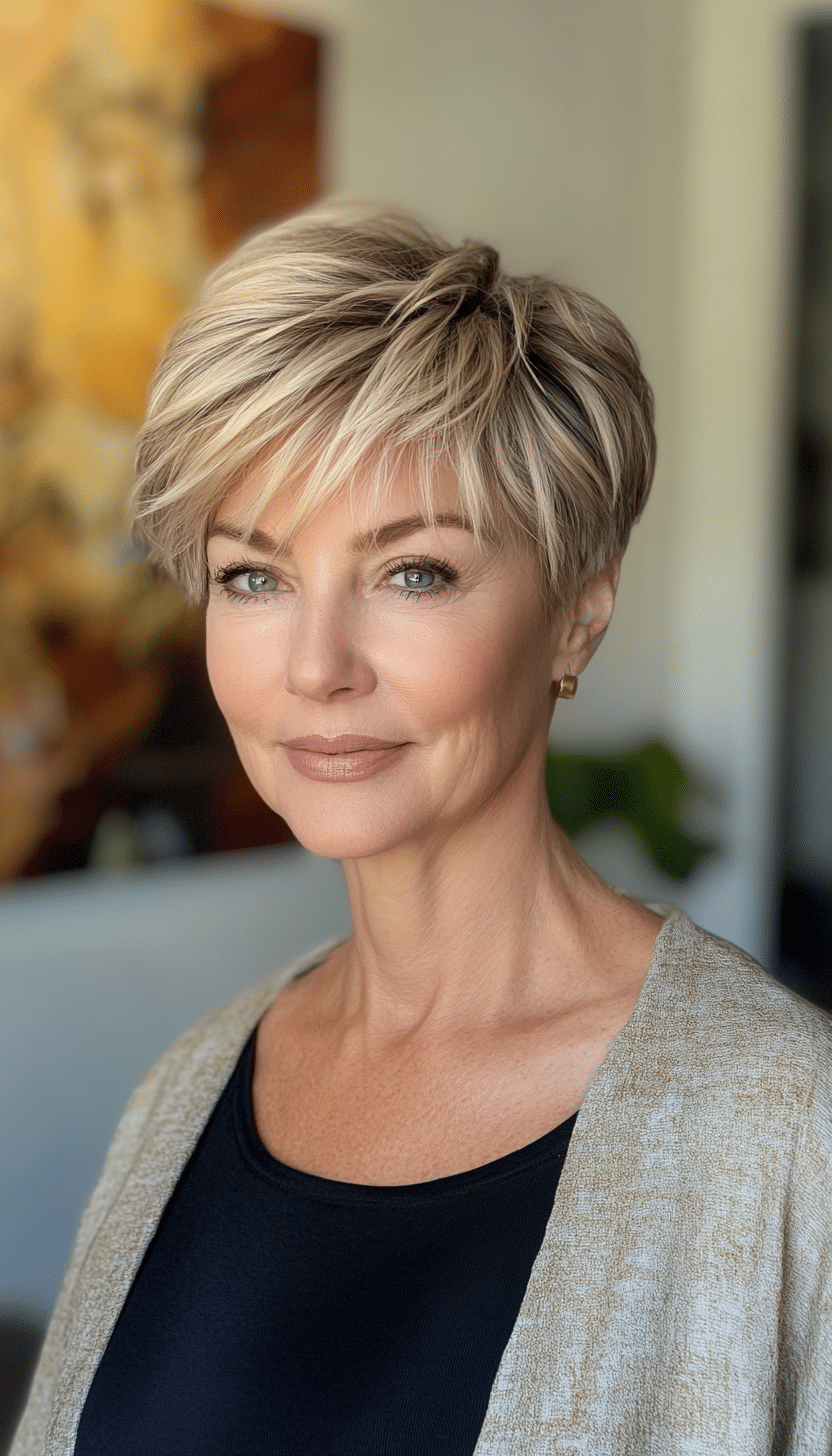 4. Side-Swept Pixie in Light Golden Blonde (Pixie Hairstyles For Women Over 50) - Pixie Hairstyles For Women Over 50