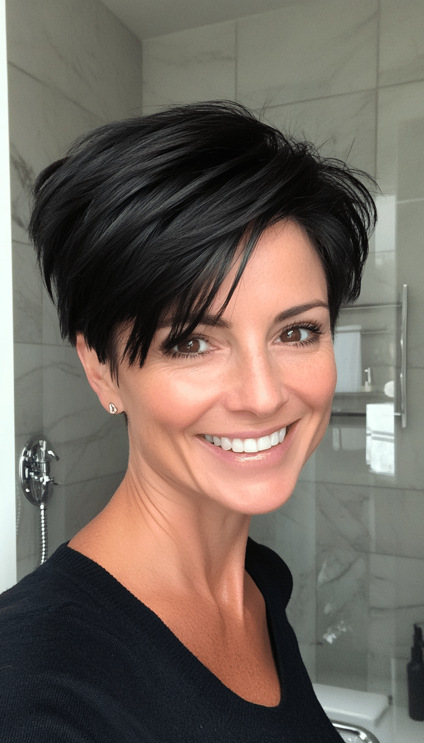 7. Sleek Sculpted Pixie in Jet Black (Pixie Hairstyles For Women Over 50) - Pixie Hairstyles For Women Over 50
