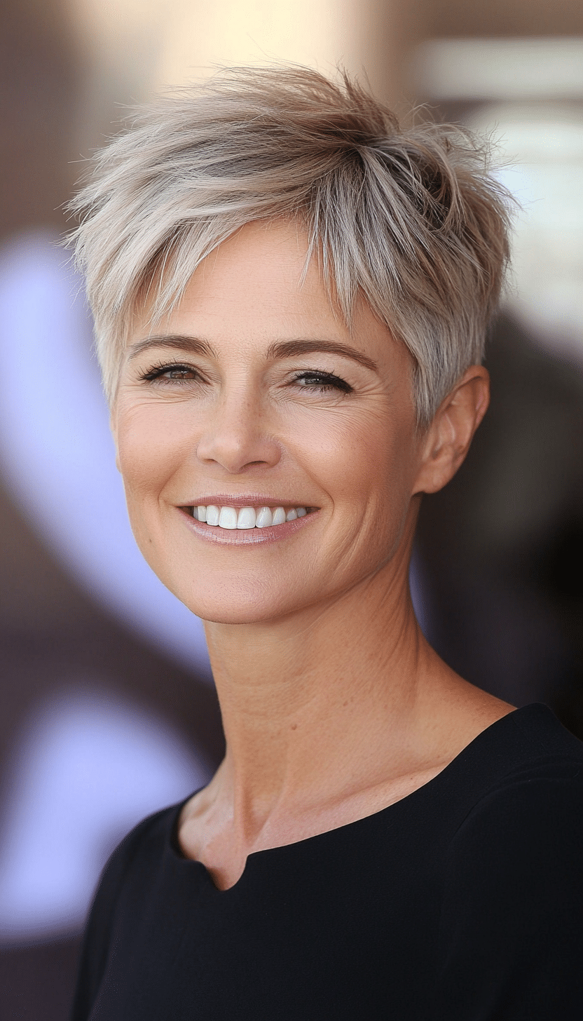 12. Short Pixie with Volume in Medium Ash Blonde (Pixie Hairstyles For Women Over 50) - Pixie Hairstyles For Women Over 50
