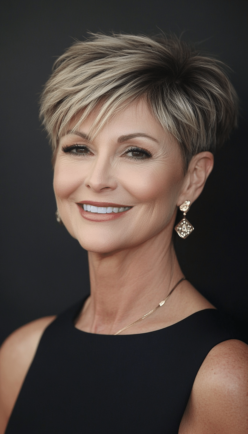 16. Tapered Pixie with Lifted Crown in Dark Blonde (Pixie Hairstyles For Women Over 50) - Pixie Hairstyles For Women Over 50