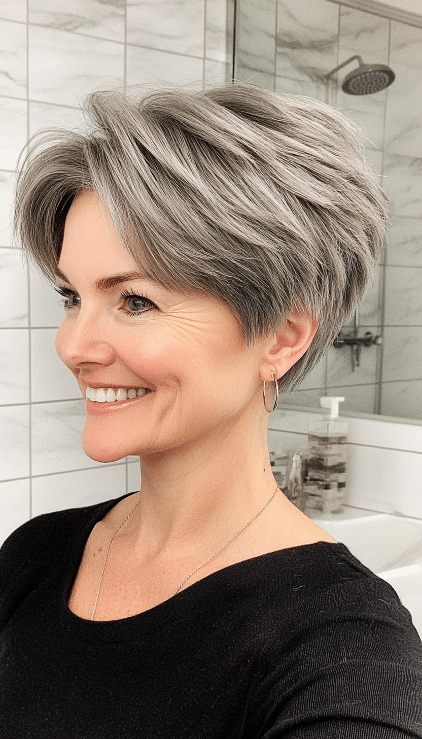 18. Short Textured Pixie in Ash Gray (Pixie Hairstyles For Women Over 50) - Pixie Hairstyles For Women Over 50