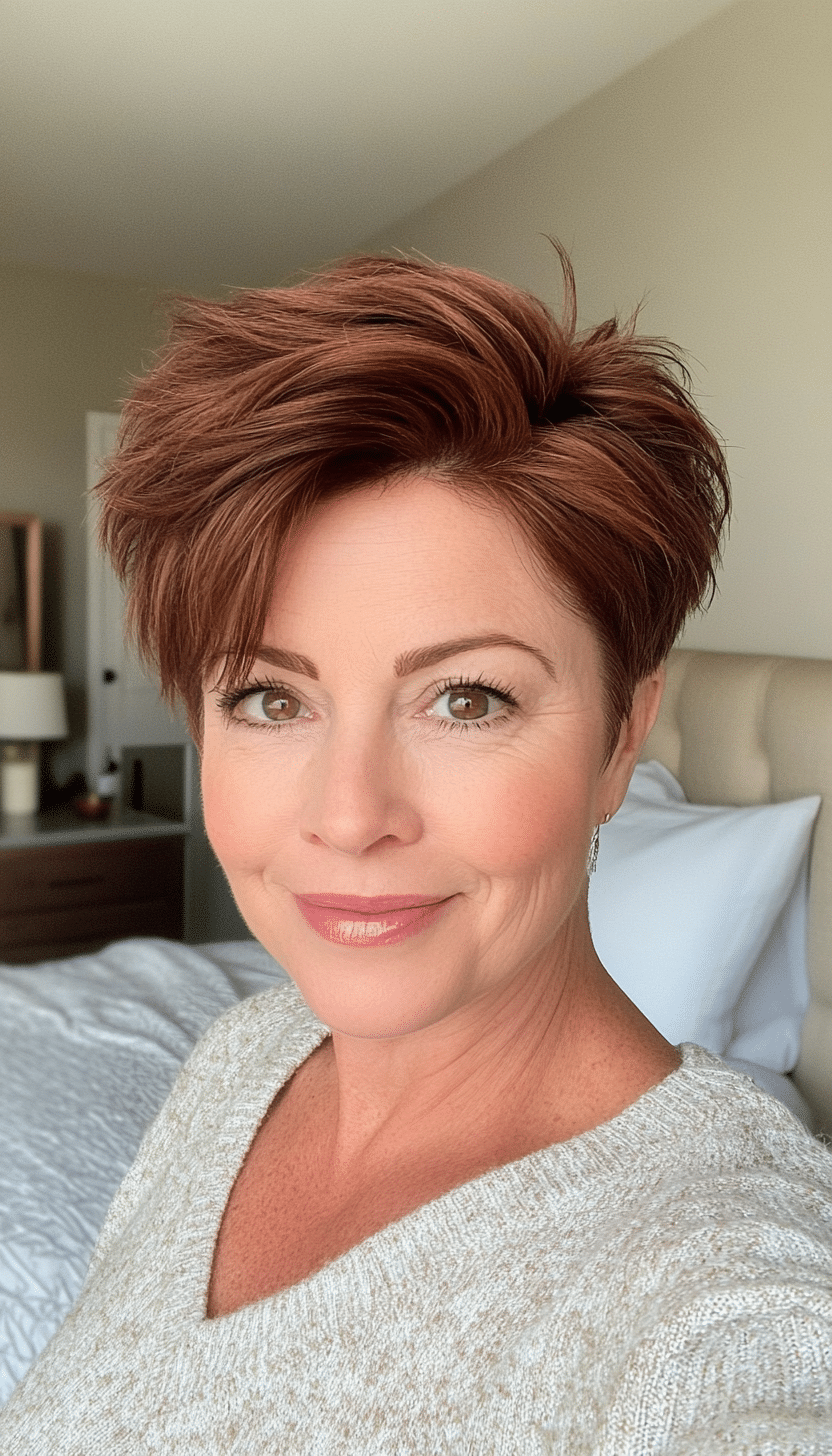 20. Classic Pixie with Side Part in Chestnut Brown (Pixie Hairstyles For Women Over 50) - Pixie Hairstyles For Women Over 50