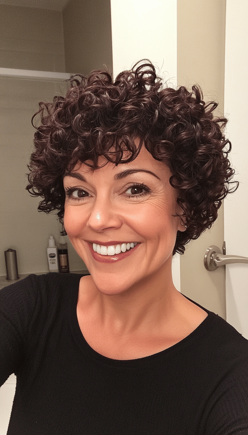 21. Curly Tapered Pixie in Dark Mahogany (Pixie Hairstyles For Women Over 50) - Pixie Hairstyles For Women Over 50