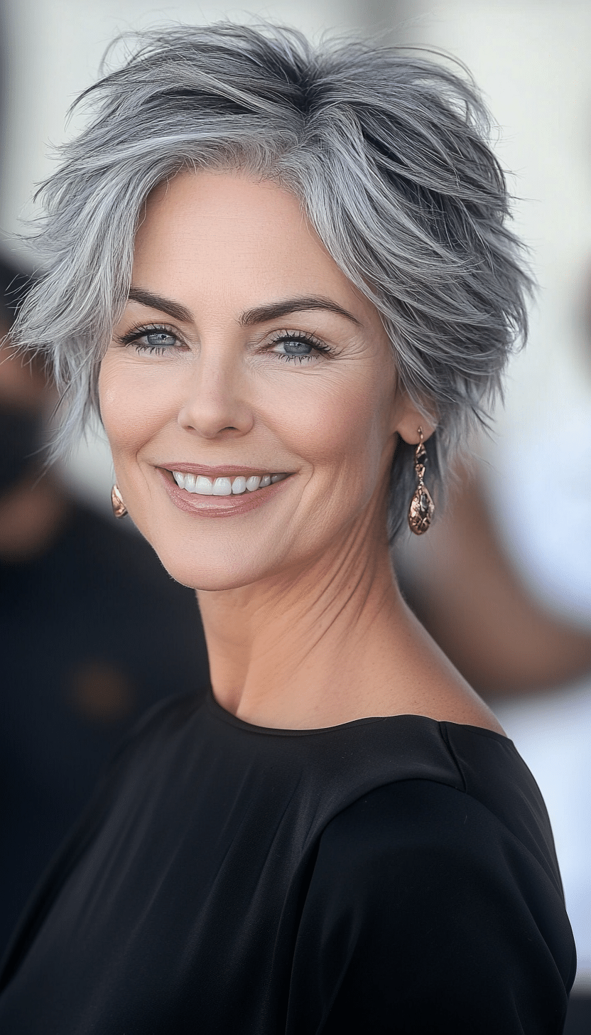 24. Textured Layered Pixie in Natural Gray (Pixie Hairstyles For Women Over 50) - Pixie Hairstyles For Women Over 50