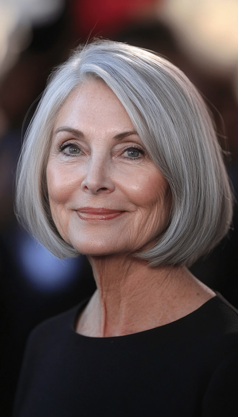 7. Salt-and-Pepper Classic Bob with Blunt Ends (Senior Haircuts For Older Women) - Senior Haircuts For Older Women