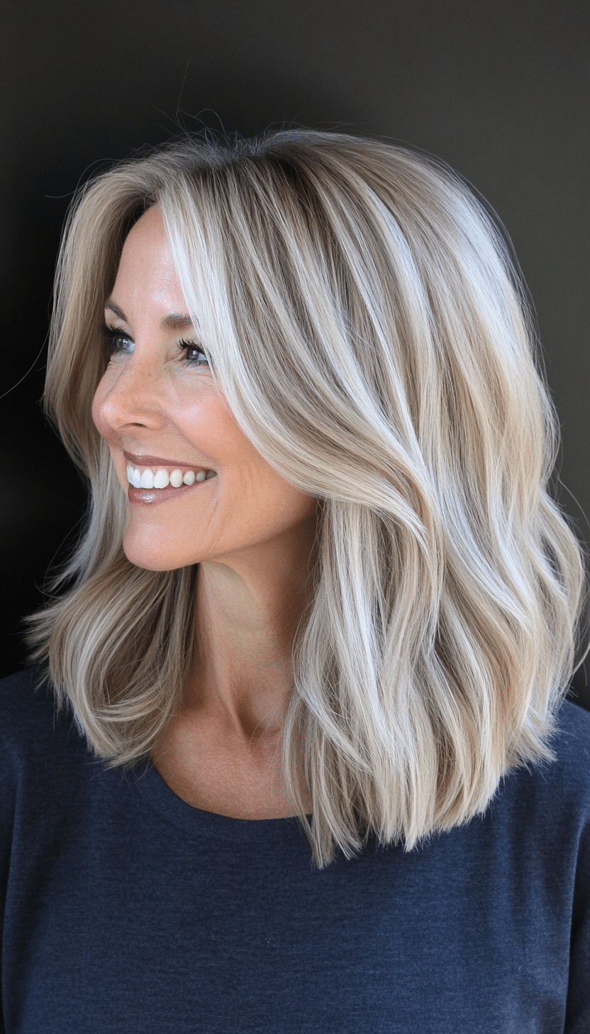 10. Sandy Blonde Layered Lob with Light Waves (Senior Haircuts For Older Women) - Senior Haircuts For Older Women