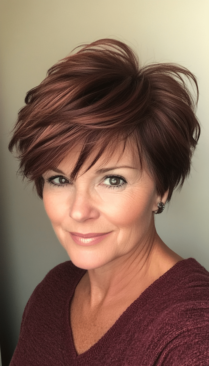 17. Mahogany Layered Pixie with Textured Crown (Senior Haircuts For Older Women) - Senior Haircuts For Older Women