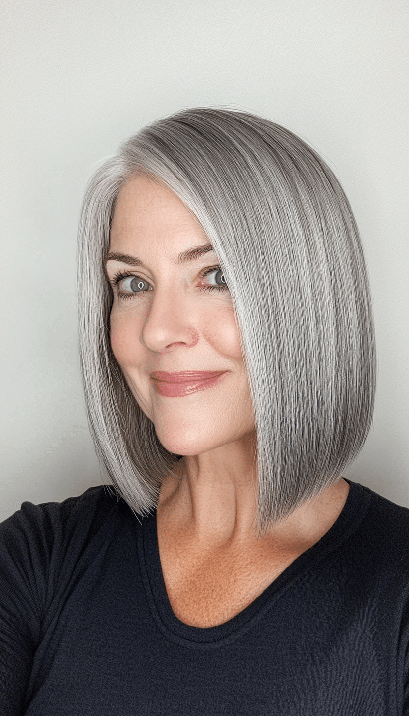 18. Pewter Gray Sleek Bob with Straight Ends (Senior Haircuts For Older Women) - Senior Haircuts For Older Women