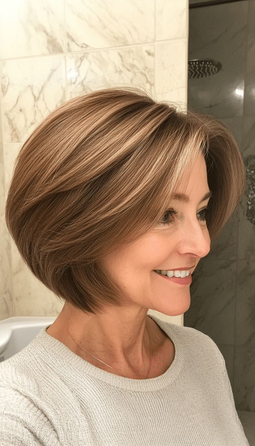 2. Layered Bob in Warm Honey Brown (Short Hairstyles For Women Over 60 With Thin Hair) - Short Hairstyles For Women Over 60 With Thin Hair