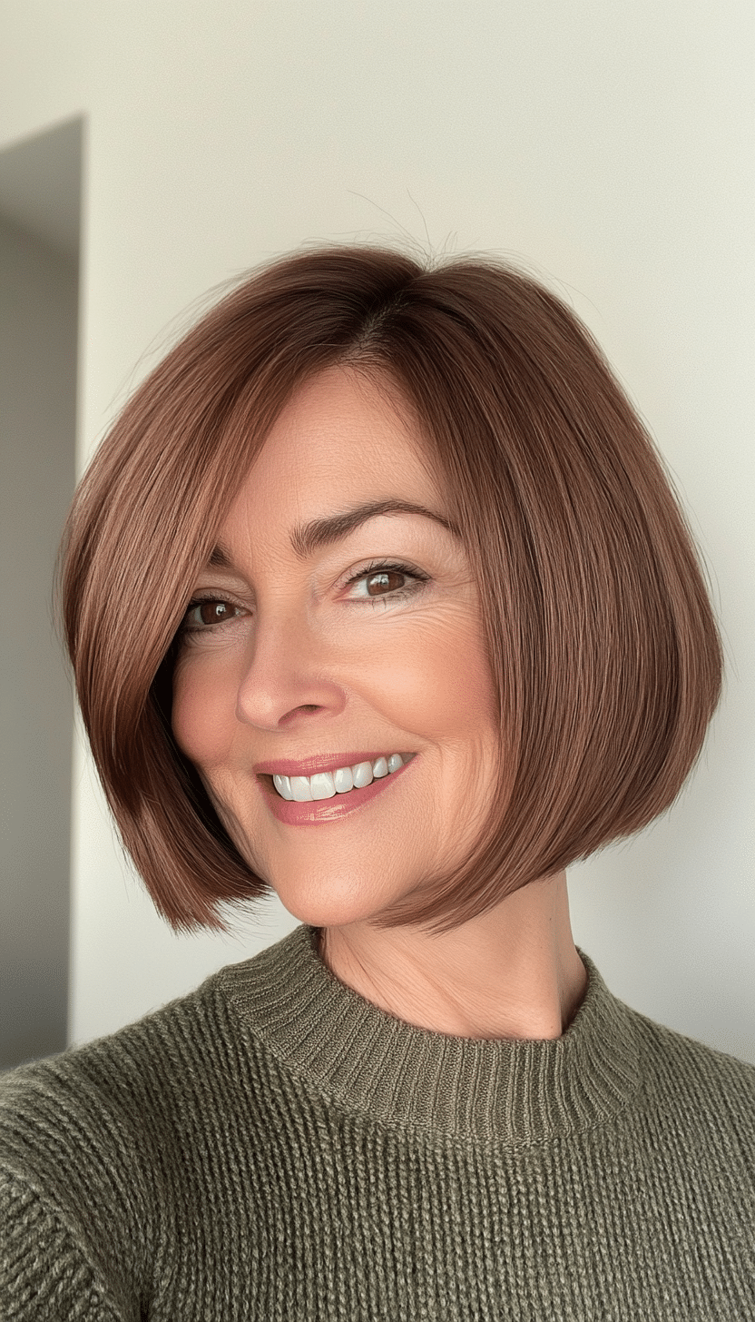 6. Chin-Length Bob in Chestnut Brown (Short Hairstyles For Women Over 60 With Thin Hair) - Short Hairstyles For Women Over 60 With Thin Hair
