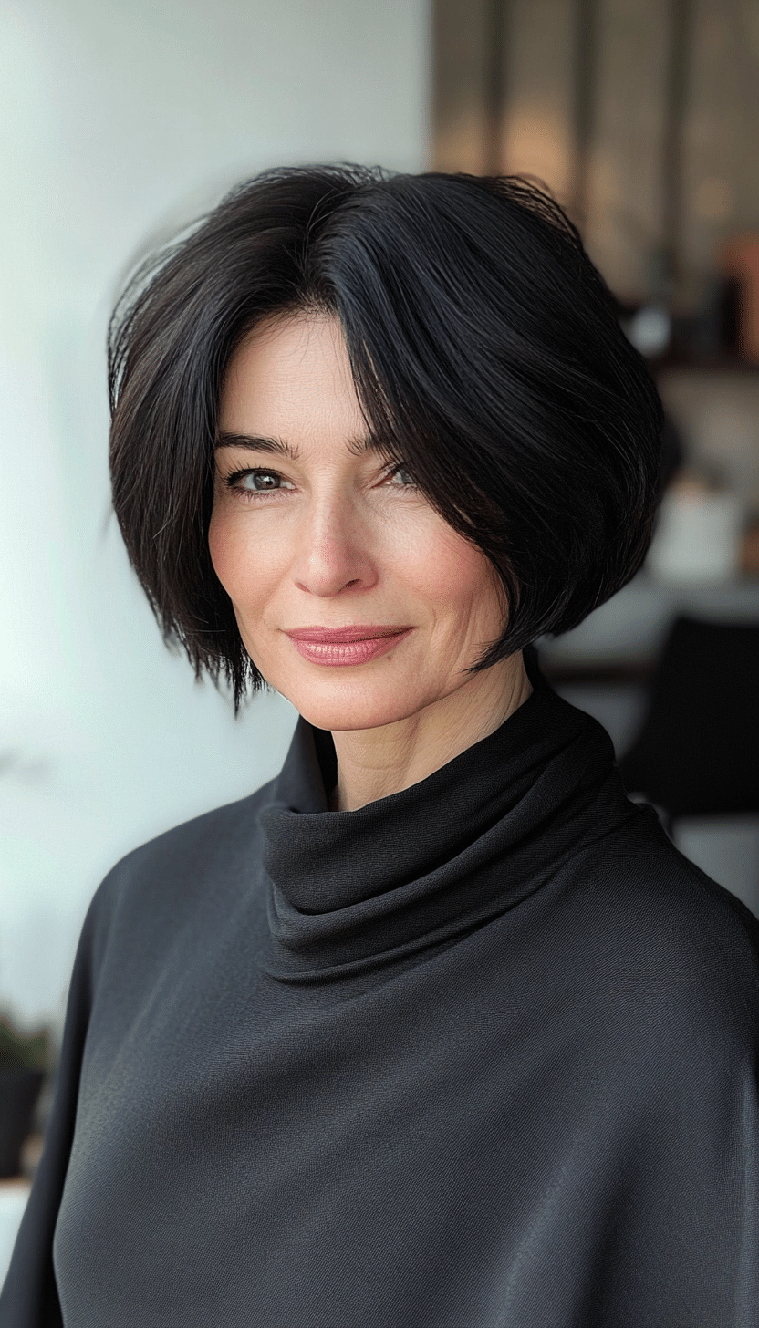 12. Rounded Bob in Soft Black (Short Hairstyles For Women Over 60 With Thin Hair) - Short Hairstyles For Women Over 60 With Thin Hair