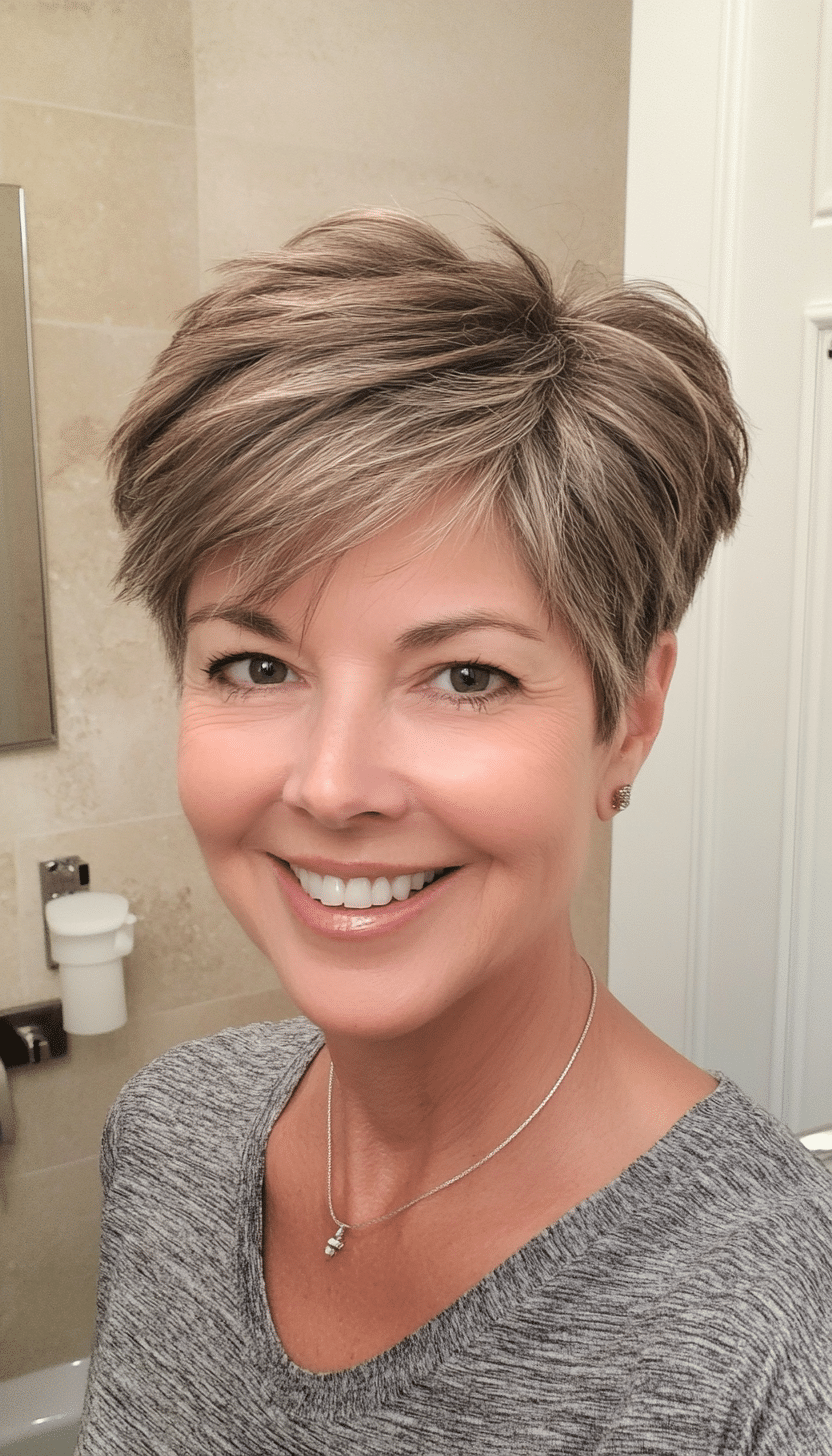 20. Pixie with Crown Layers in Warm Brown (Short Hairstyles For Women Over 60 With Thin Hair) - Short Hairstyles For Women Over 60 With Thin Hair