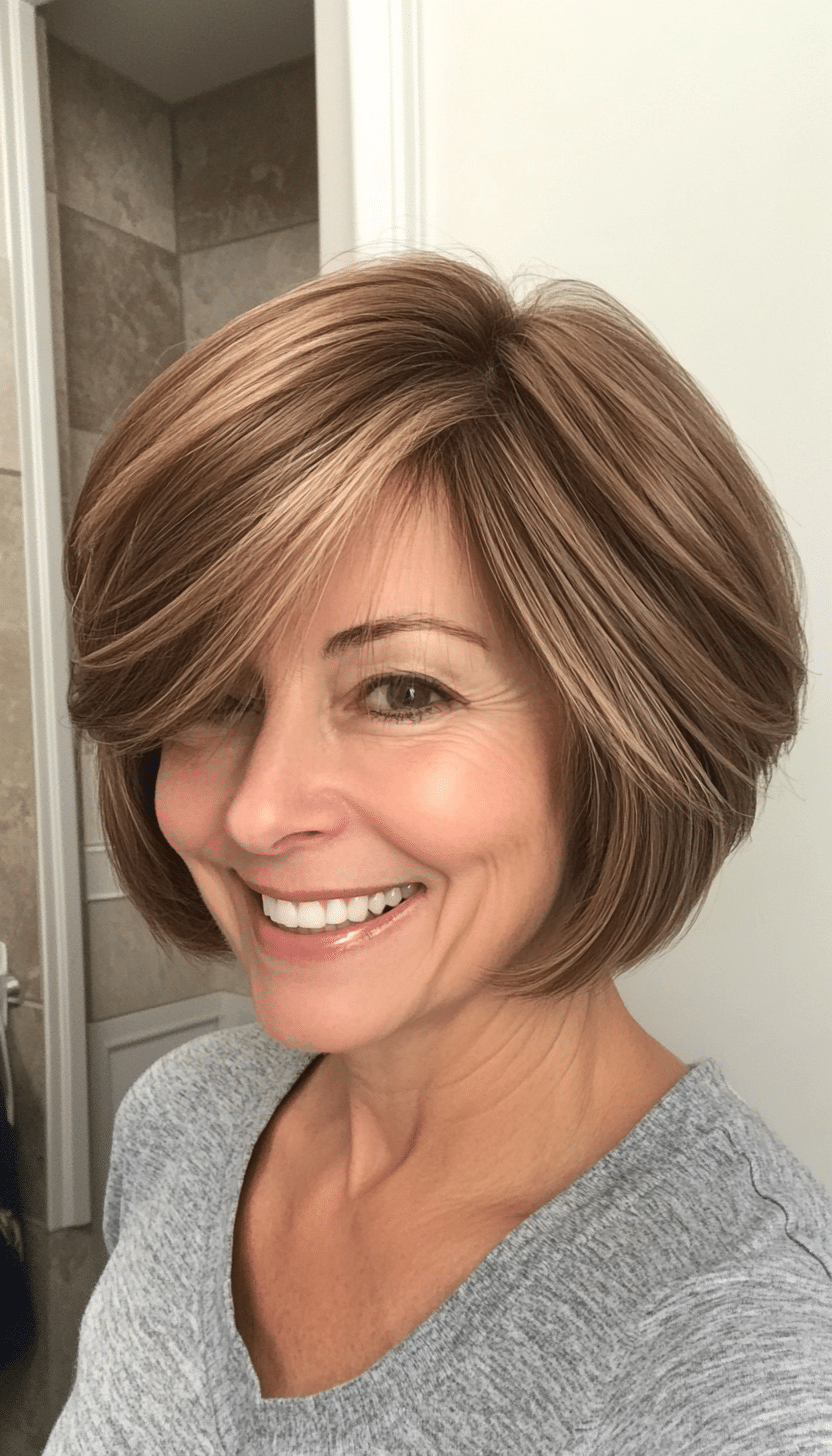 23. Bob with Soft Layers in Caramel Brown (Short Hairstyles For Women Over 60 With Thin Hair) - Short Hairstyles For Women Over 60 With Thin Hair