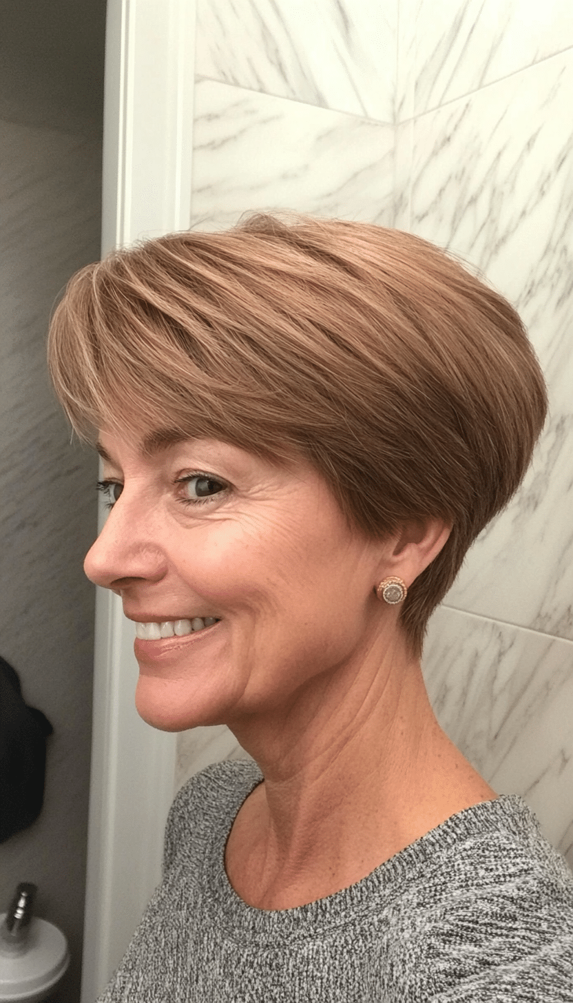 24. Rounded Pixie in Light Chestnut (Short Hairstyles For Women Over 60 With Thin Hair) - Short Hairstyles For Women Over 60 With Thin Hair