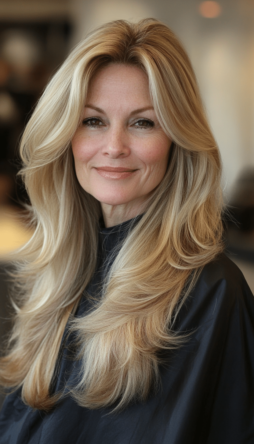 2. Warm Honey Flow Cut (Long Haircuts For Older Women) - Long Haircuts For Older Women