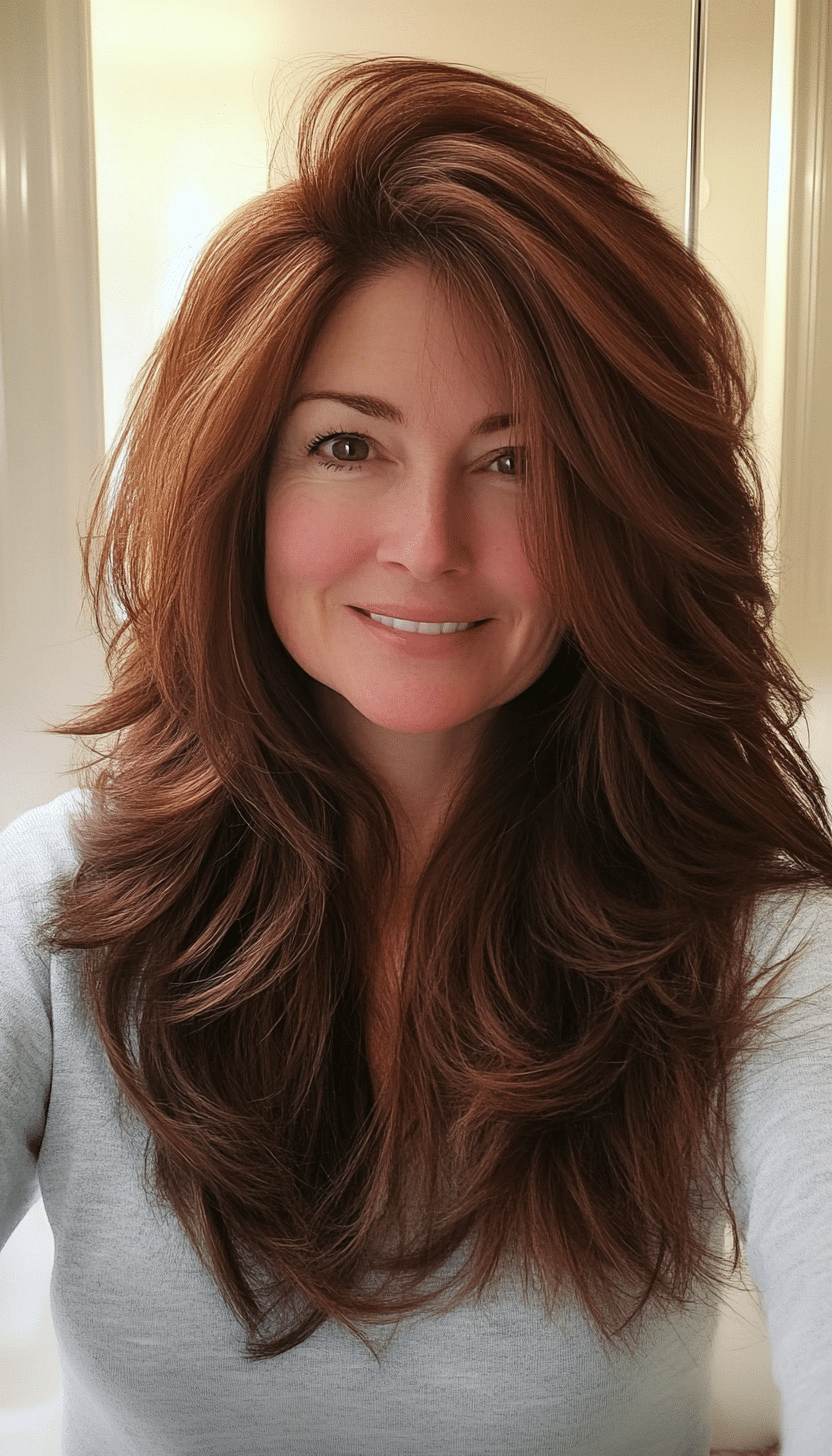 3. Chestnut Layered Shag (Long Haircuts For Older Women) - Long Haircuts For Older Women