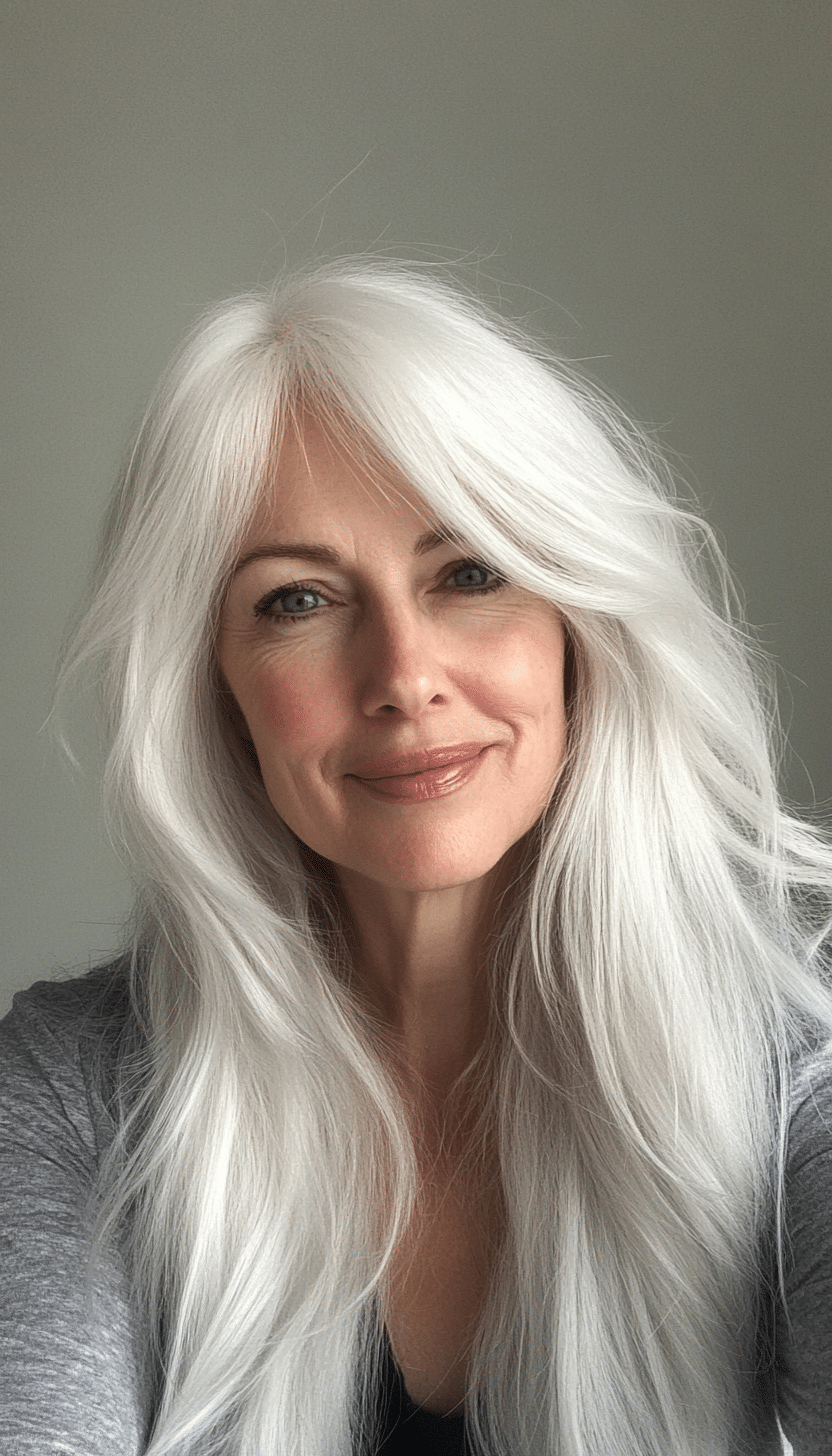 6. Snowy Feathered Cut (Long Haircuts For Older Women) - Long Haircuts For Older Women