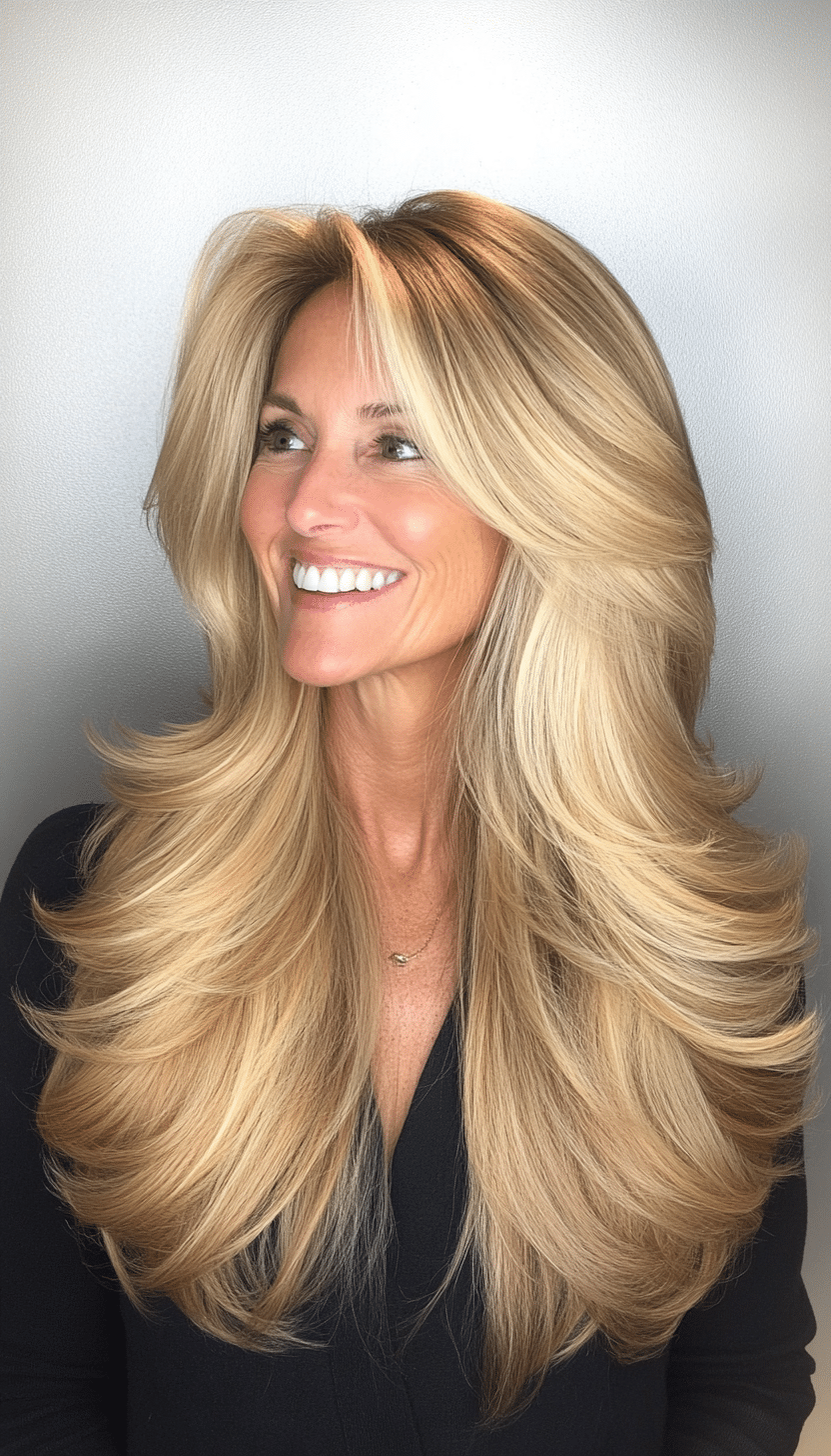 7. Golden Sandy Layers (Long Haircuts For Older Women) - Long Haircuts For Older Women